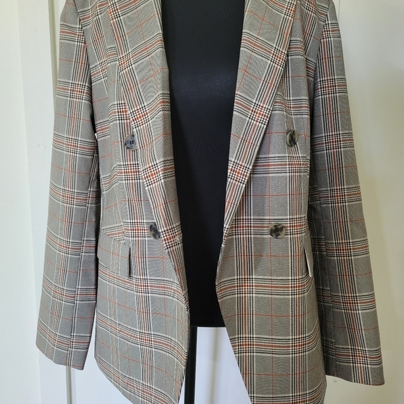 Loft Womens  Gray Plaid Double-Breasted Blazer - Picture 3 of 12